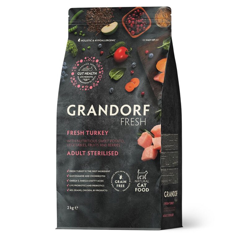 Беззерновой корм с живыми пробиотиками для кошек GRANDORF FRESH Cat Sterilised для стерилиз., свежее мясо индейки с бататом… Беззерновой корм с живыми пробиотиками для кошек GRANDORF FRESH Cat Sterilised для стерилиз., свежее мясо индейки с бататом…