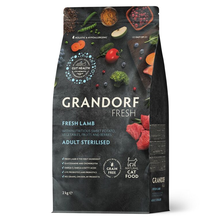 Беззерновой корм с живыми пробиотиками для кошек GRANDORF FRESH Cat Sterilised для стерилиз., свежее мясо ягненка с бататом… Беззерновой корм с живыми пробиотиками для кошек GRANDORF FRESH Cat Sterilised для стерилиз., свежее мясо ягненка с бататом…