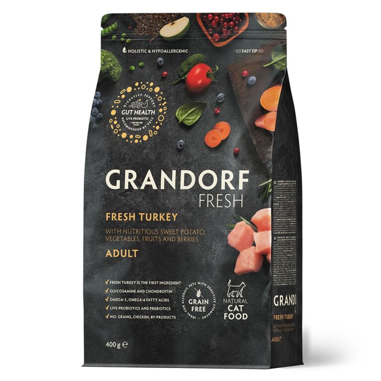 Беззерновой корм с живыми пробиотиками для кошек GRANDORF FRESH Cat Свежее мясо индейки с бататом сух. 400г — цена и наличие Беззерновой корм с живыми пробиотиками для кошек GRANDORF FRESH Cat Свежее мясо индейки с бататом сух. 400г