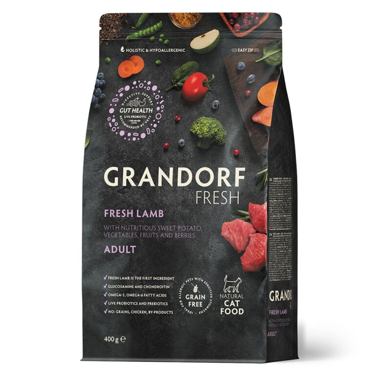 Беззерновой корм с живыми пробиотиками для кошек GRANDORF FRESH Cat Свежее мясо ягненка с бататом сух. 400г — цена и наличие Беззерновой корм с живыми пробиотиками для кошек GRANDORF FRESH Cat Свежее мясо ягненка с бататом сух. 400г