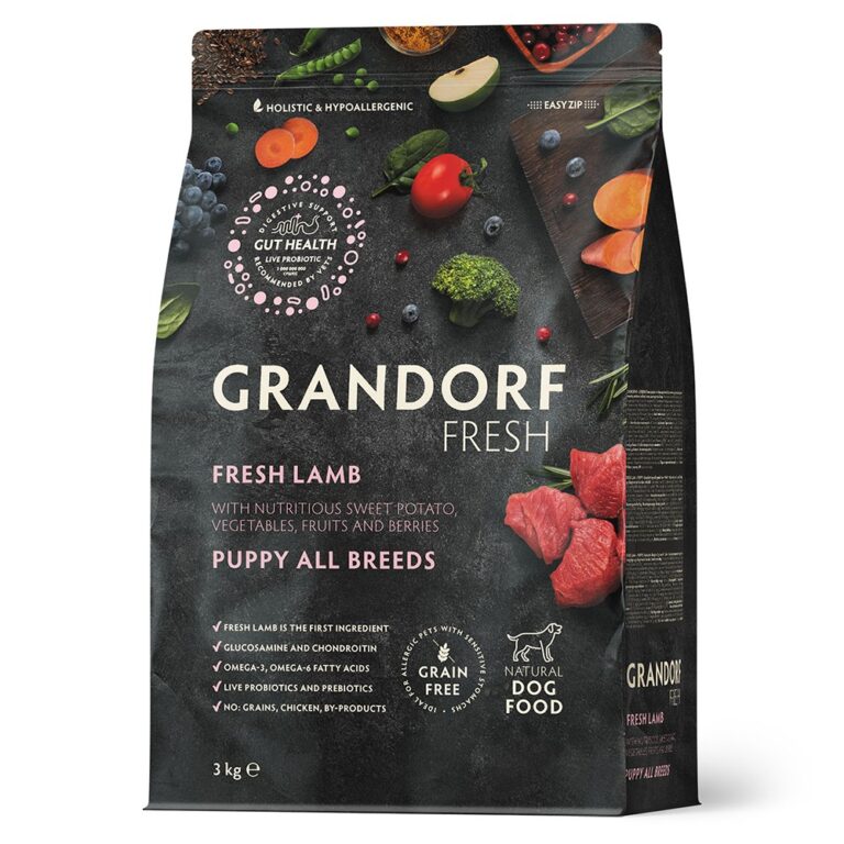 Беззерновой корм с живыми пробиотиками для щенков GRANDORF FRESH Dog Свежее мясо ягненка с бататом сух. 3кг — цена и наличие Беззерновой корм с живыми пробиотиками для щенков GRANDORF FRESH Dog Свежее мясо ягненка с бататом сух. 3кг