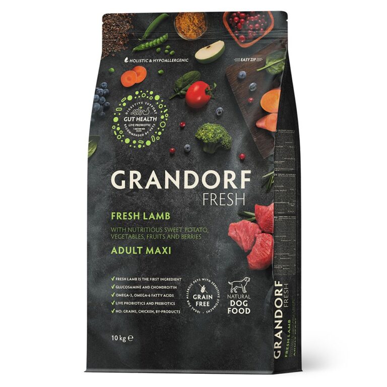 Беззерновой корм с живыми пробиотиками для собак GRANDORF FRESH Dog Maxi для крупных пород, свежее мясо ягненка с бататом…