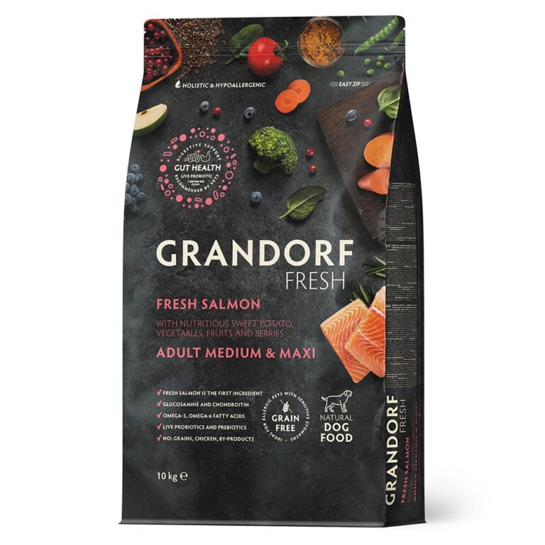 Беззерновой корм с живыми пробиотиками для собак GRANDORF FRESH Dog Med&Maxi для ср.и кр.пород, свежее филе лосося с…