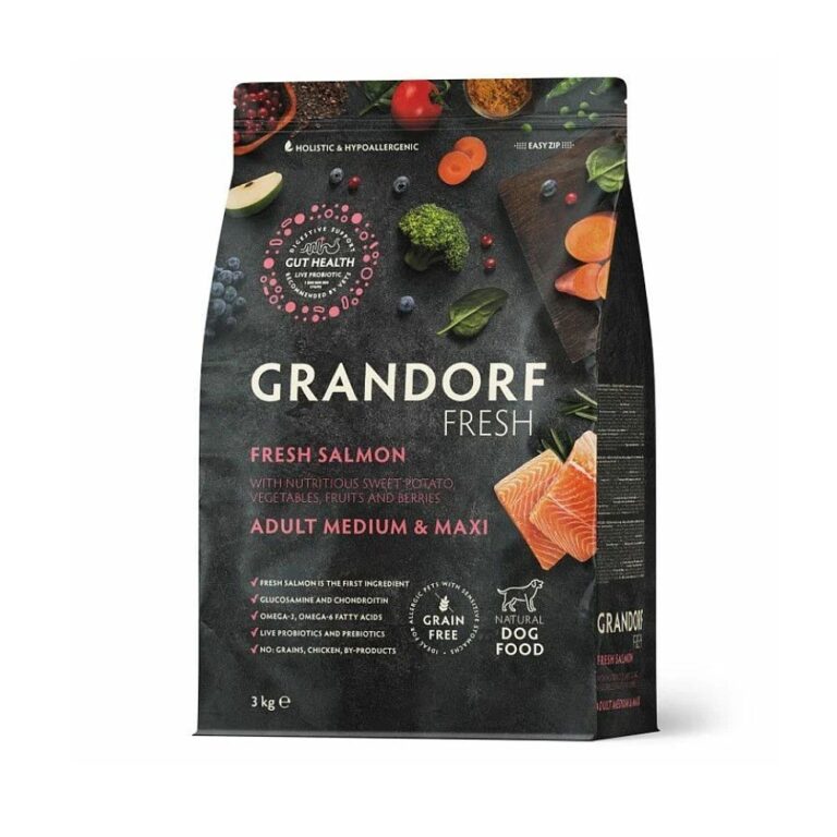 Беззерновой корм с живыми пробиотиками для собак GRANDORF FRESH Dog Med&Maxi для ср.и кр.пород, свежее филе лосося с…