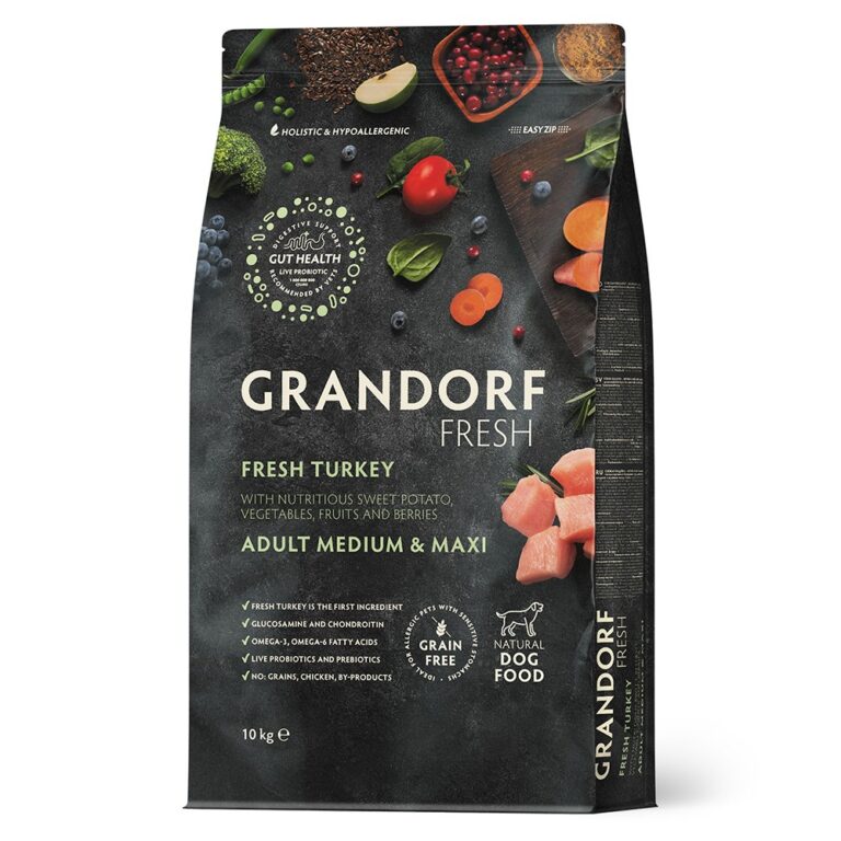 Беззерновой корм с живыми пробиотиками для собак GRANDORF FRESH Dog Med&Maxi для ср.и кр.пород, свежее мясо индейки с… Беззерновой корм с живыми пробиотиками для собак GRANDORF FRESH Dog Med&Maxi для ср.и кр.пород, свежее мясо индейки с…