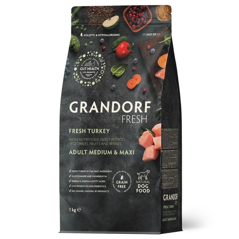 Беззерновой корм с живыми пробиотиками для собак GRANDORF FRESH Dog Med&Maxi для ср.и кр.пород, свежее мясо индейки с… Беззерновой корм с живыми пробиотиками для собак GRANDORF FRESH Dog Med&Maxi для ср.и кр.пород, свежее мясо индейки с…