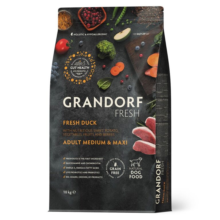 Беззерновой корм с живыми пробиотиками для собак GRANDORF FRESH Dog Med&Maxi для ср.и кр.пород, свежее мясо утки с бататом… Беззерновой корм с живыми пробиотиками для собак GRANDORF FRESH Dog Med&Maxi для ср.и кр.пород, свежее мясо утки с бататом…