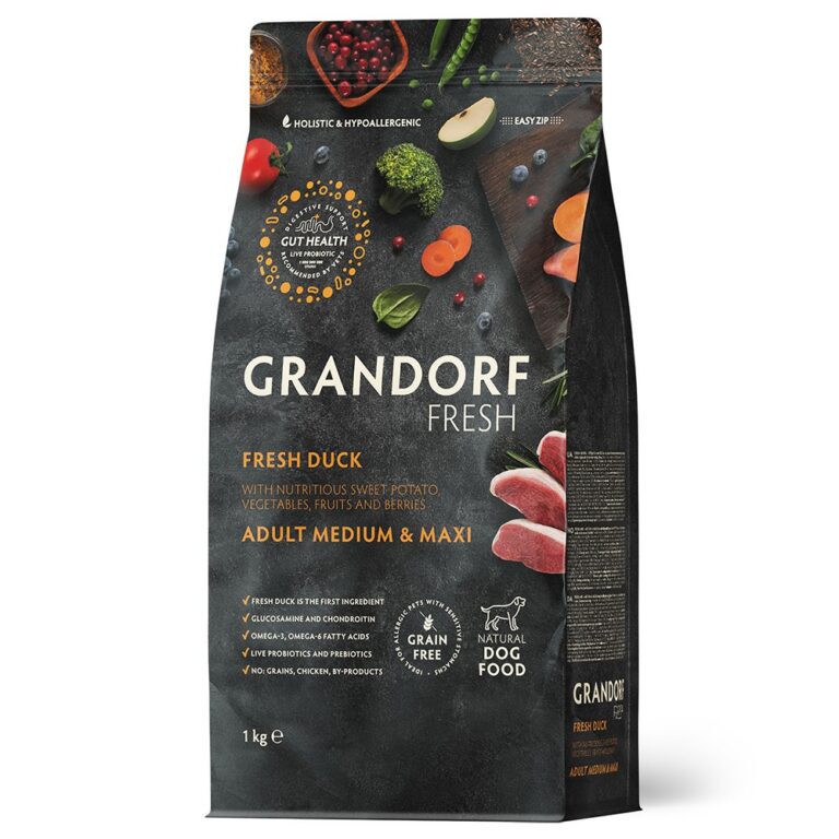 Беззерновой корм с живыми пробиотиками для собак GRANDORF FRESH Dog Med&Maxi для ср.и кр.пород, свежее мясо утки с бататом… Беззерновой корм с живыми пробиотиками для собак GRANDORF FRESH Dog Med&Maxi для ср.и кр.пород, свежее мясо утки с бататом…