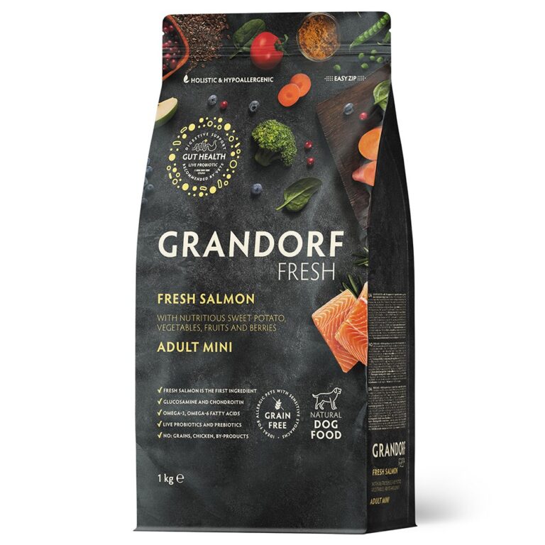 Беззерновой корм с живыми пробиотиками для собак GRANDORF FRESH Dog Mini свежее филе лосося с бататом для мелких пород сух… Беззерновой корм с живыми пробиотиками для собак GRANDORF FRESH Dog Mini свежее филе лосося с бататом для мелких пород сух…