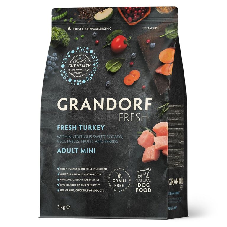 Беззерновой корм с живыми пробиотиками для собак GRANDORF FRESH Dog Mini свежее мясо индейки с бататом для мелких пород… Беззерновой корм с живыми пробиотиками для собак GRANDORF FRESH Dog Mini свежее мясо индейки с бататом для мелких пород…