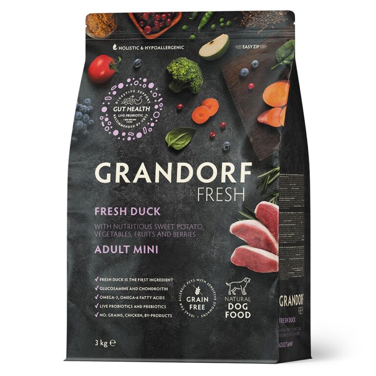 Беззерновой корм с живыми пробиотиками для собак GRANDORF FRESH Dog Mini свежее мясо утки с бататом для мелких пород сух… Беззерновой корм с живыми пробиотиками для собак GRANDORF FRESH Dog Mini свежее мясо утки с бататом для мелких пород сух. 3кг