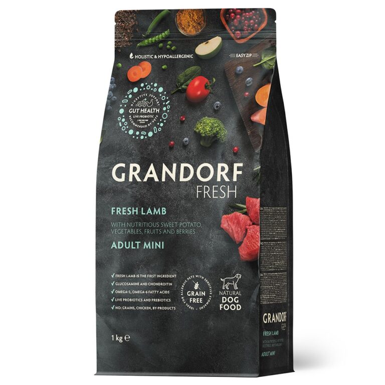 Беззерновой корм с живыми пробиотиками для собак GRANDORF FRESH Dog Mini свежее мясо ягненка с бататом для мелких пород…