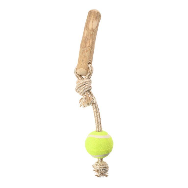 Игрушка для собак Foxie Тяни-толкай Палочка из кофейного дерева с веревкой и мячом 34см