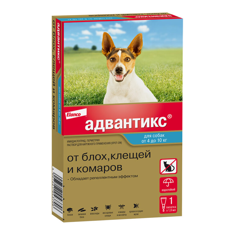 Капли для собак Elanco Адвантикс от блох, клещей и комаров 100 (4-10кг веса) 1 пипетка в упак. Капли для собак Elanco Адвантикс от блох, клещей и комаров 100 (4-10кг веса) 1 пипетка в упак.