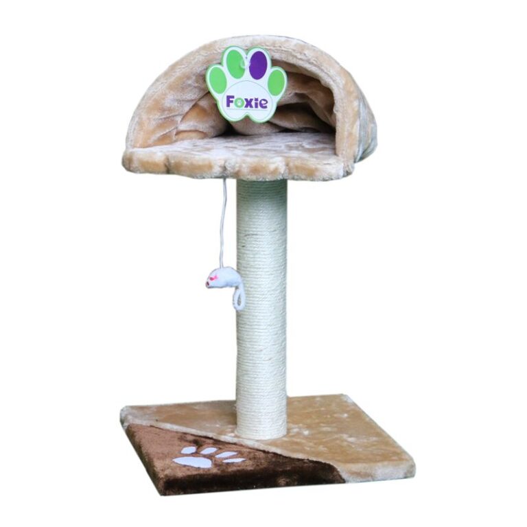 Когтеточка для кошек Foxie Лежанка на столбике с игрушкой 35х35х50см бежево-коричневая — цена и наличие Когтеточка для кошек Foxie Лежанка на столбике с игрушкой 35х35х50см бежево-коричневая