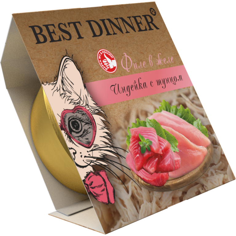 Корм для кошек Best Dinner для стерил., мясные волокна в желе индейка с тунцом ламист. 75г