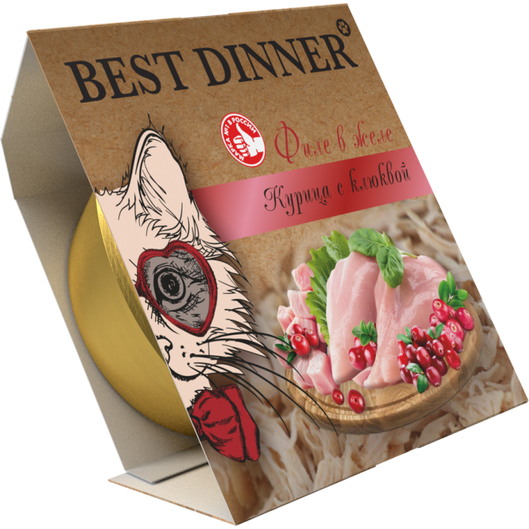 Корм для кошек Best Dinner для стерил., мясные волокна в желе курица с клюквой ламист. 75г Корм для кошек Best Dinner для стерил., мясные волокна в желе курица с клюквой ламист. 75г