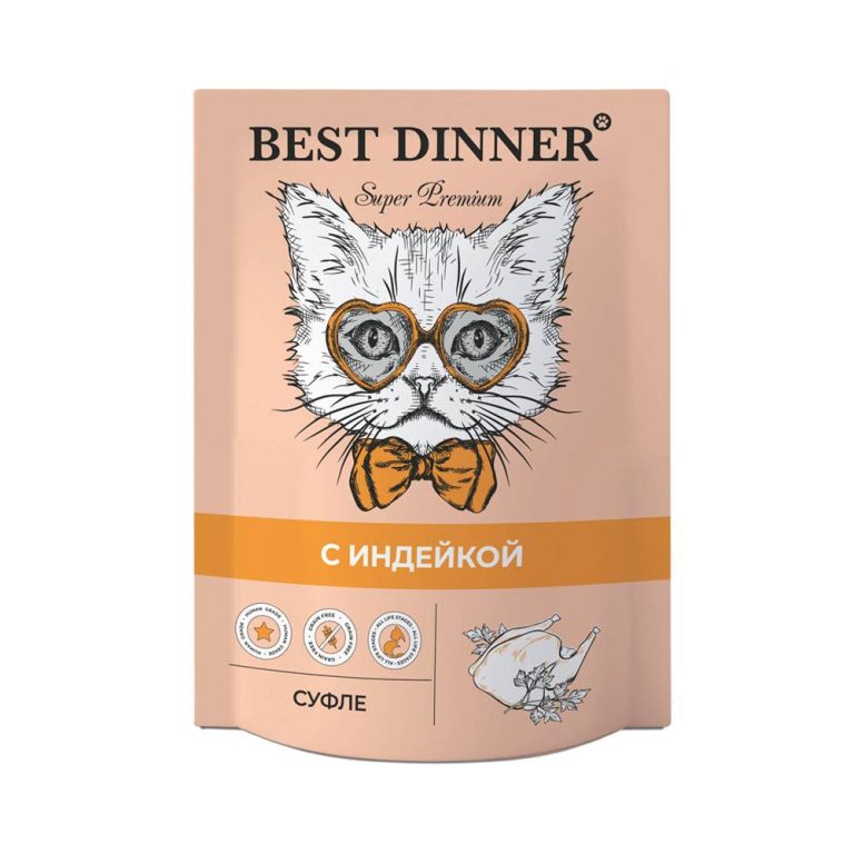Корм для кошек Best Dinner Мясные деликатесы Суфле индейка пауч 85г Корм для кошек Best Dinner Мясные деликатесы Суфле индейка пауч 85г