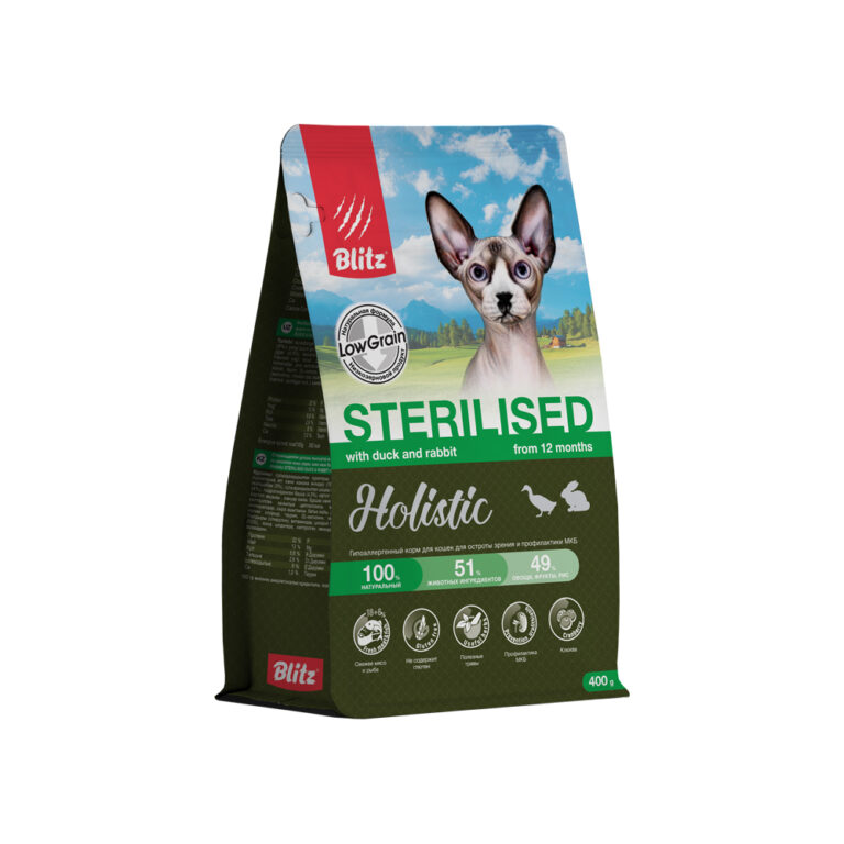 Корм для кошек Blitz Holistic утка с кроликом и рыбой сух. 400г — цена и наличие Корм для кошек Blitz Holistic утка с кроликом и рыбой сух. 400г