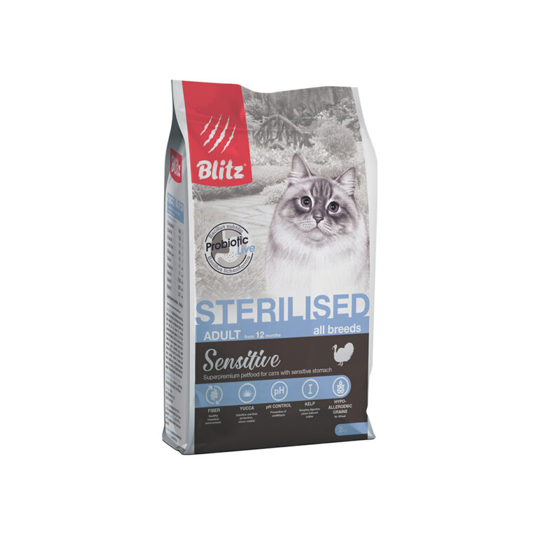 Корм для кошек Blitz Sensitive для стерилизованных, индейка сух. 2кг
