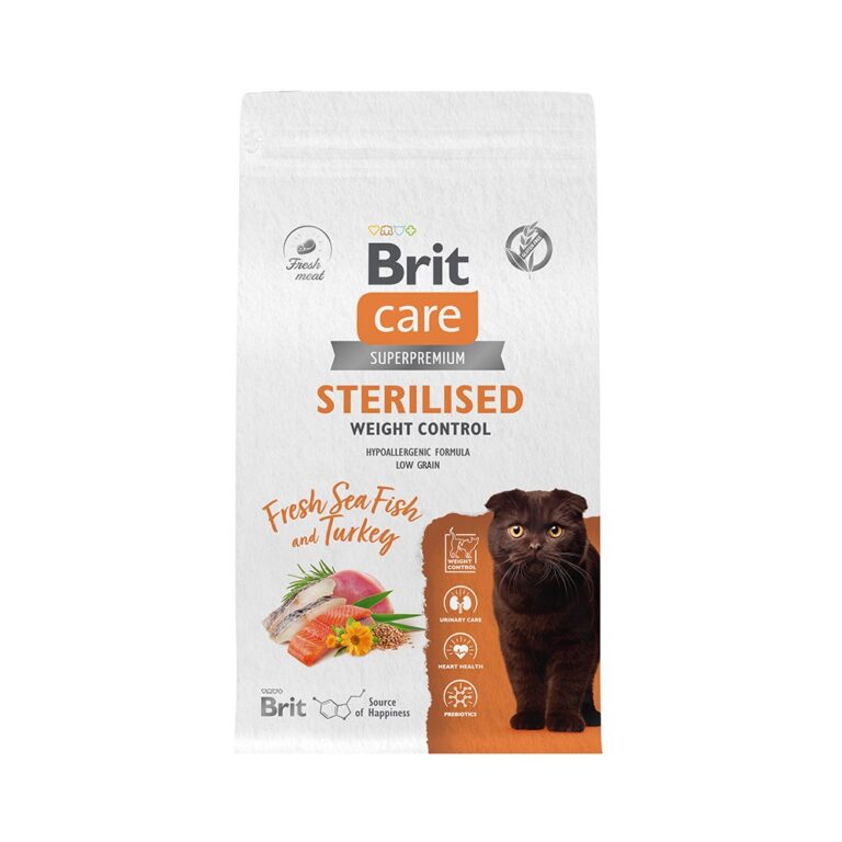 Корм для кошек БРИТ Care Sterilised Weight Control для стерил.,морская рыба с индейкой сух.1,5кг
