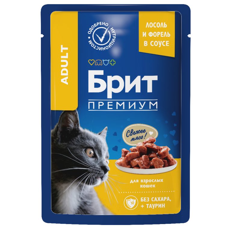 Корм для кошек БРИТ Премиум лосось с форелью пауч 85г Корм для кошек БРИТ Премиум лосось с форелью пауч 85г