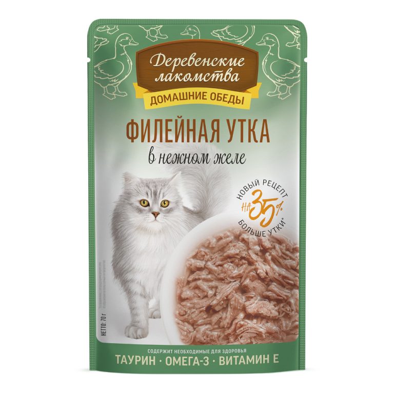 Корм для кошек ДЕРЕВЕНСКИЕ ЛАКОМСТВА Филейная утка в нежном желе пауч 70г Корм для кошек ДЕРЕВЕНСКИЕ ЛАКОМСТВА Филейная утка в нежном желе пауч 70г