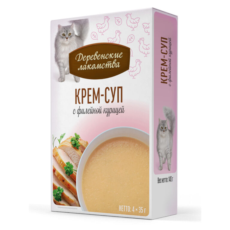 Корм для кошек ДЕРЕВЕНСКИЕ ЛАКОМСТВА Крем-суп с филейной курицей пауч 35гх4шт Корм для кошек ДЕРЕВЕНСКИЕ ЛАКОМСТВА Крем-суп с филейной курицей пауч 35гх4шт