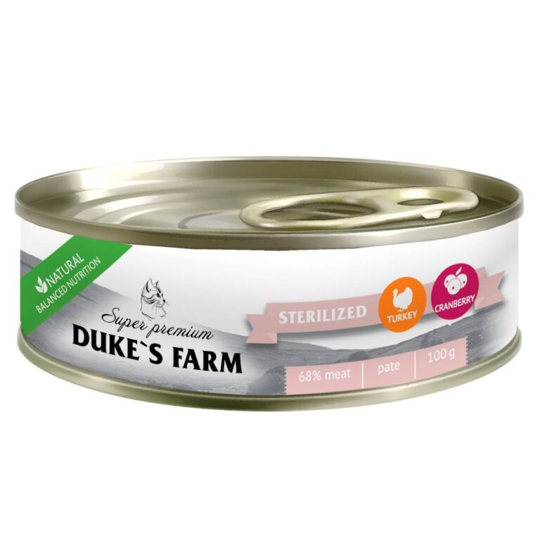 Корм для кошек DUKE’S FARM для стерилизованных, паштет индейка, клюква банка 100г