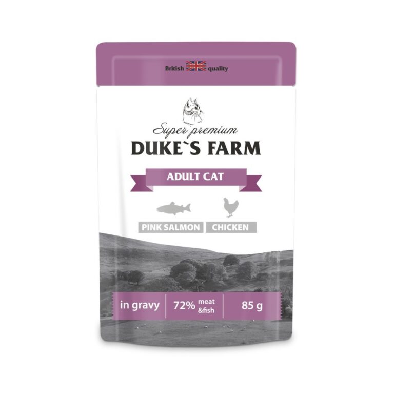DUKE'S FARM Корм для кошек DUKE’S FARM горбуша, курица в соусе пауч 85г