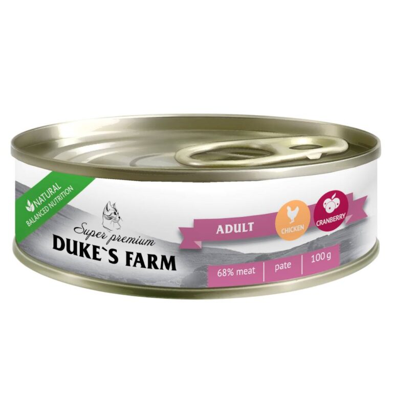 DUKE'S FARM Корм для кошек DUKE’S FARM паштет курица, клюква банка 100г