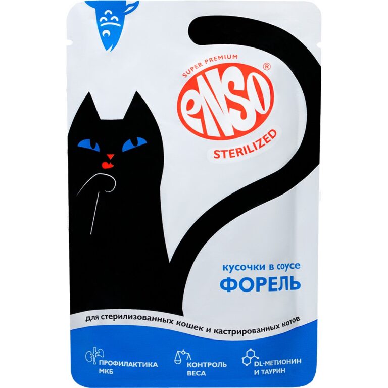 Корм для кошек ENSO Sterilized для стерилизованных, кусочки в соусе с форелью пауч 85г Корм для кошек ENSO Sterilized для стерилизованных, кусочки в соусе с форелью пауч 85г