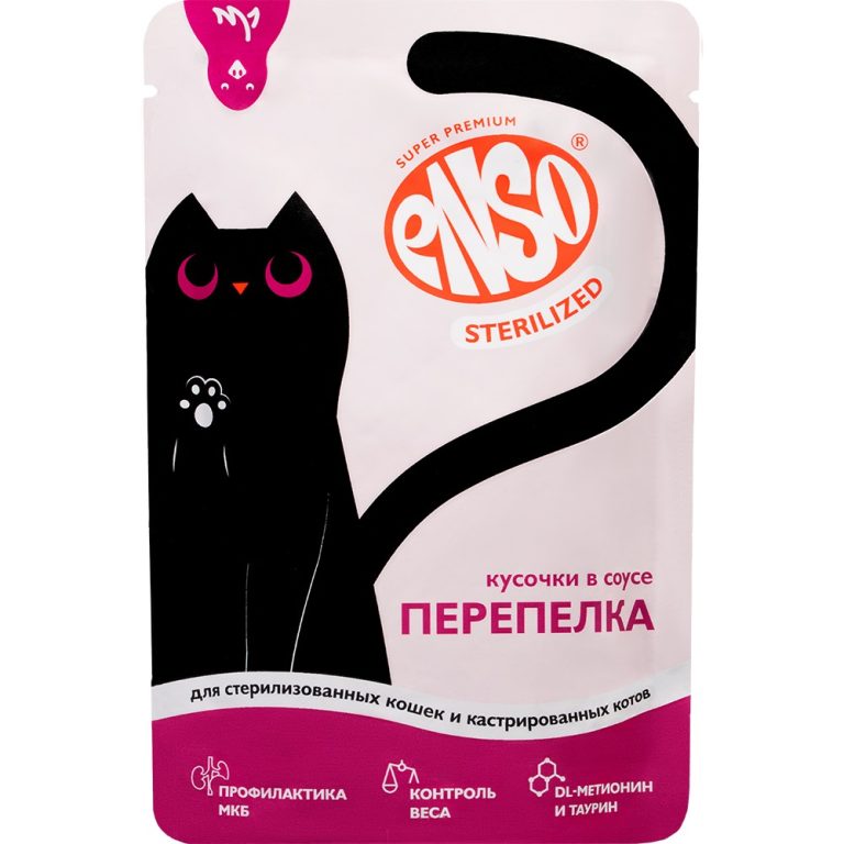 Корм для кошек ENSO Sterilized для стерилизованных, кусочки в соусе с перепелкой пауч 85г Корм для кошек ENSO Sterilized для стерилизованных, кусочки в соусе с перепелкой пауч 85г