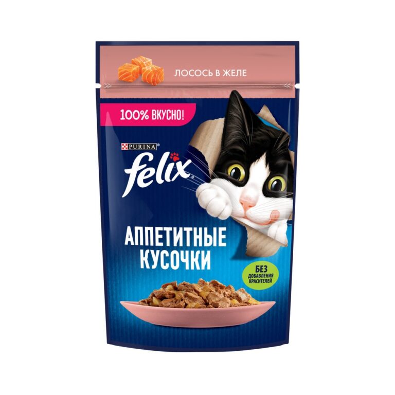 Корм для кошек FELIX Аппетитные кусочки для кошек, с лососем в желе пауч 75г — цена и наличие Корм для кошек FELIX Аппетитные кусочки для кошек, с лососем в желе пауч 75г