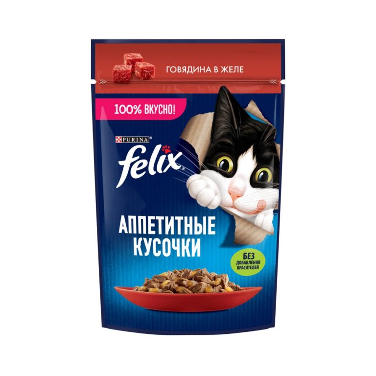 Корм для кошек FELIX Аппетитные Кусочки с говядиной в желе пауч 75г