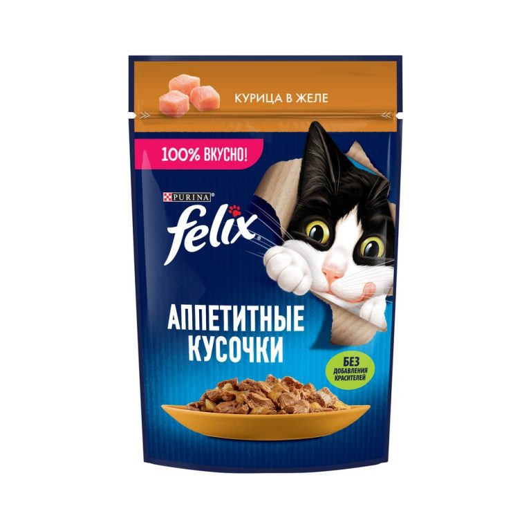 Корм для кошек FELIX Аппетитные кусочки с курицей в желе пауч 75г