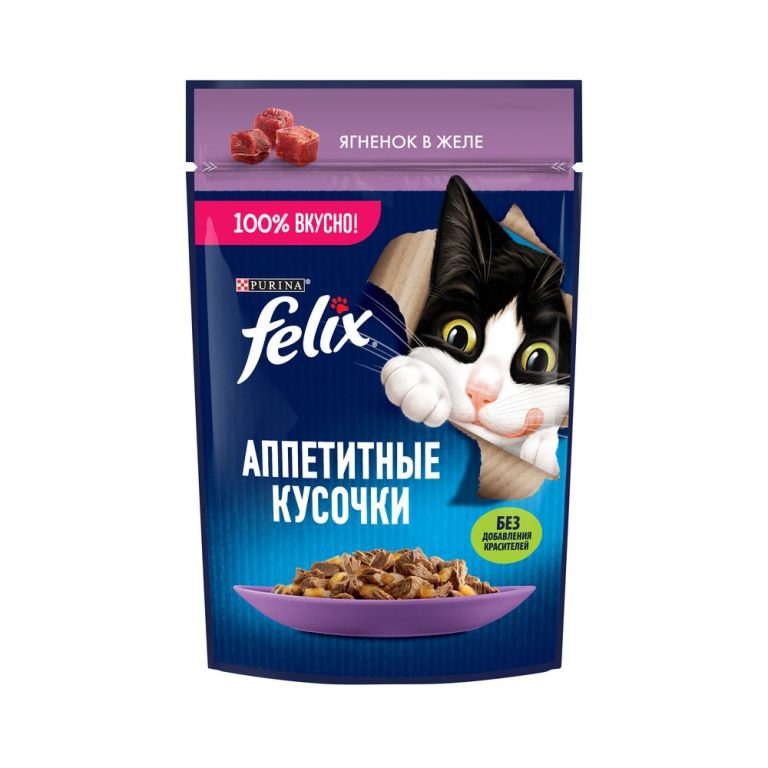 Корм для кошек FELIX Аппетитные кусочки с ягненком в желе пауч 75г