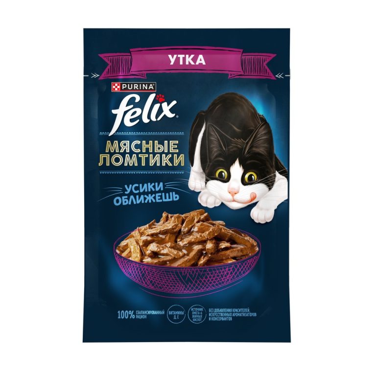 Корм для кошек FELIX Мясные ломтики с уткой пауч 85г Корм для кошек FELIX Мясные ломтики с уткой пауч 85г