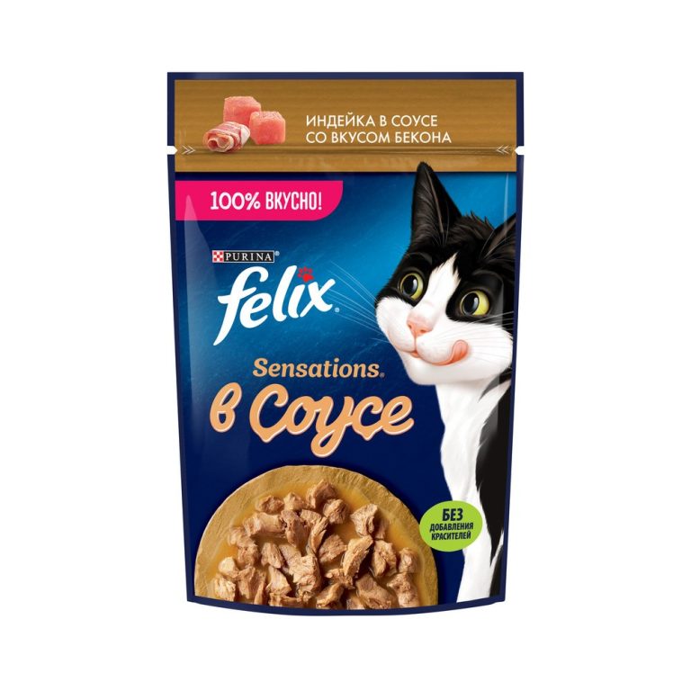 Корм для кошек FELIX Sensations с индейкой в соусе со вкусом бекона пауч 75г Корм для кошек FELIX Sensations с индейкой в соусе со вкусом бекона пауч 75г