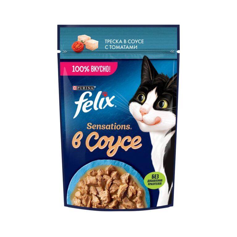 Корм для кошек FELIX Sensations с треской в соусе с томатами пауч 75г