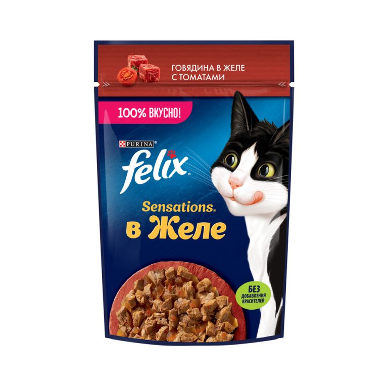 Корм для кошек FELIX Sensations Желе с говядиной в желе с томатами пауч 85г Корм для кошек FELIX Sensations Желе с говядиной в желе с томатами пауч 85г