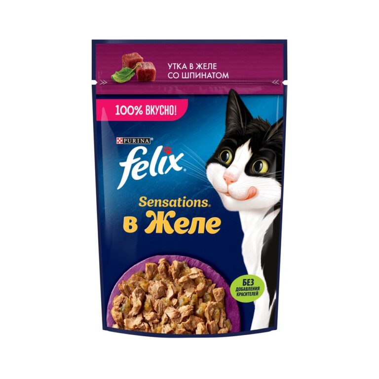 Корм для кошек FELIX Sensations Желе с уткой в желе со шпинатом пауч 75г