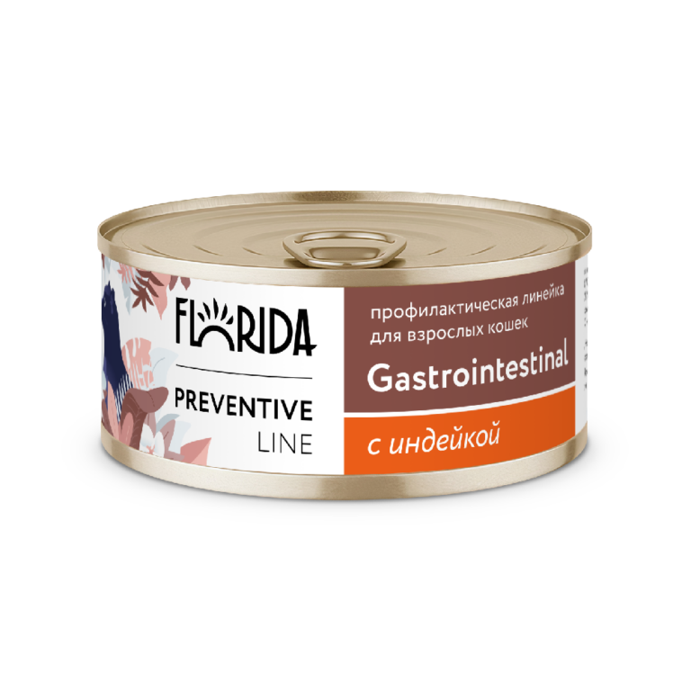 Корм для кошек FLORIDA Gastrointestinal при расстройствах пищеварения, индейка банка 100г