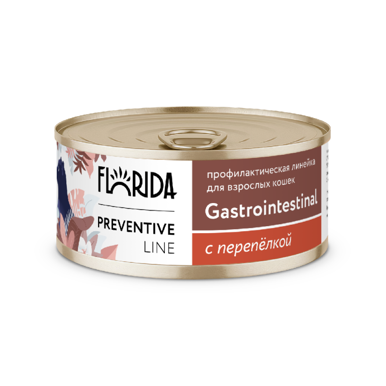 Корм для кошек FLORIDA Gastrointestinal при расстройствах пищеварения, перепёлка банка 100г