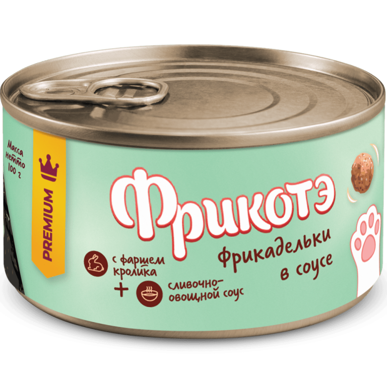 Корм для кошек ФРИКОТЭ фрикадельки с фаршем кролика в сливочно-овощном соусе банка 100г