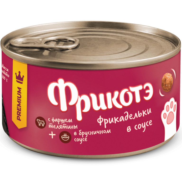 Корм для кошек ФРИКОТЭ фрикадельки с фаршем телятины в брусничном соусе банка 100г Корм для кошек ФРИКОТЭ фрикадельки с фаршем телятины в брусничном соусе банка 100г