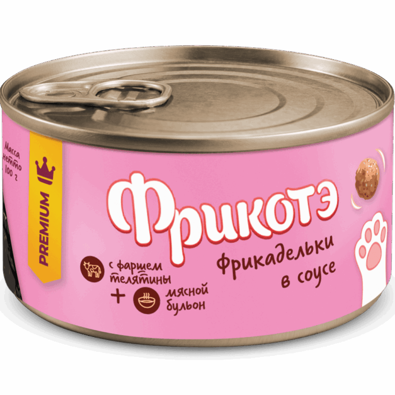 Корм для кошек ФРИКОТЭ фрикадельки с фаршем телятины в мясном бульоне банка 100г