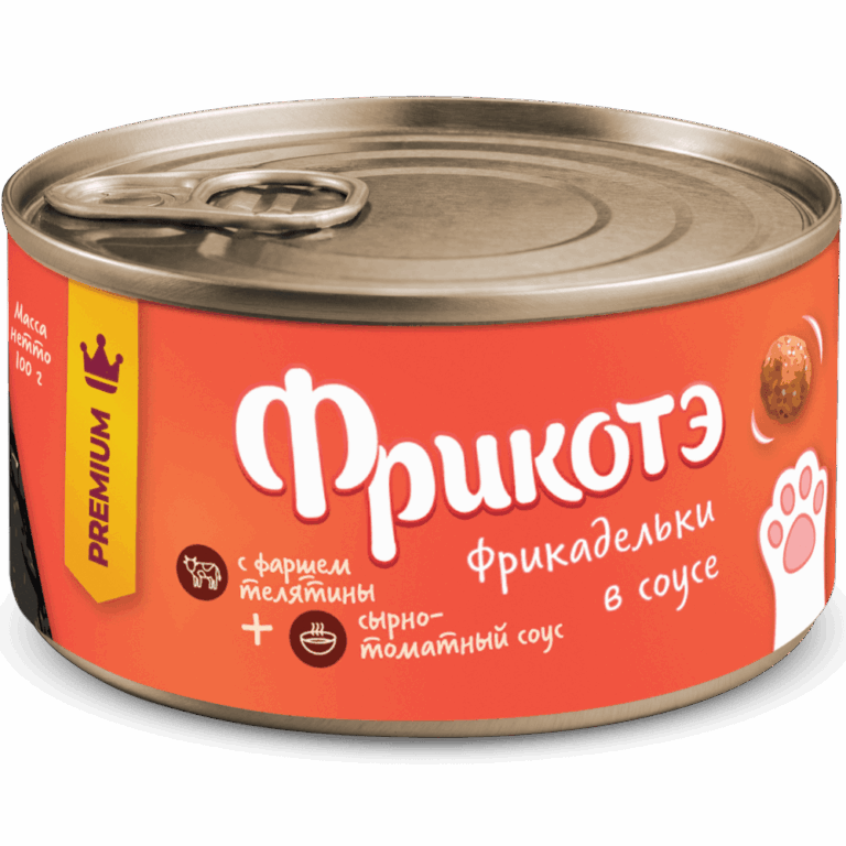 Корм для кошек ФРИКОТЭ фрикадельки с фаршем телятины в сырно-томатном соусе банка 100г Корм для кошек ФРИКОТЭ фрикадельки с фаршем телятины в сырно-томатном соусе банка 100г