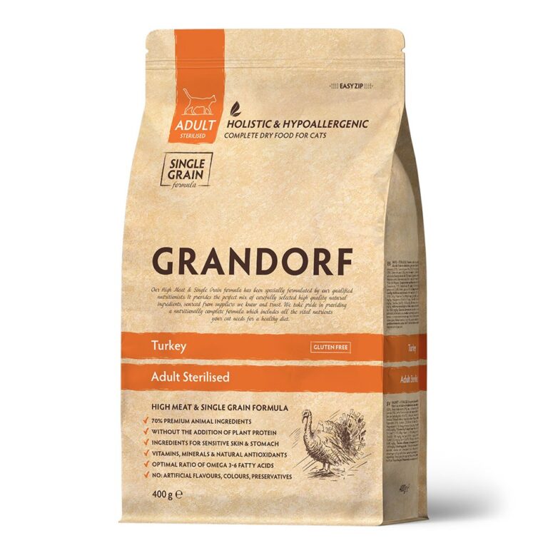Корм для кошек GRANDORF для стерилизованных, индейка сух. 400г — цена и наличие Корм для кошек GRANDORF для стерилизованных, индейка сух. 400г