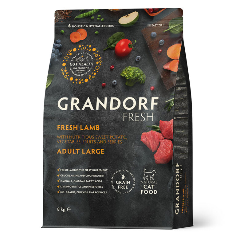 Корм для кошек GRANDORF FRESH Cat для крупных пород, свежее мясо ягненка с бататом сух. 8кг — цена и наличие Корм для кошек GRANDORF FRESH Cat для крупных пород, свежее мясо ягненка с бататом сух. 8кг